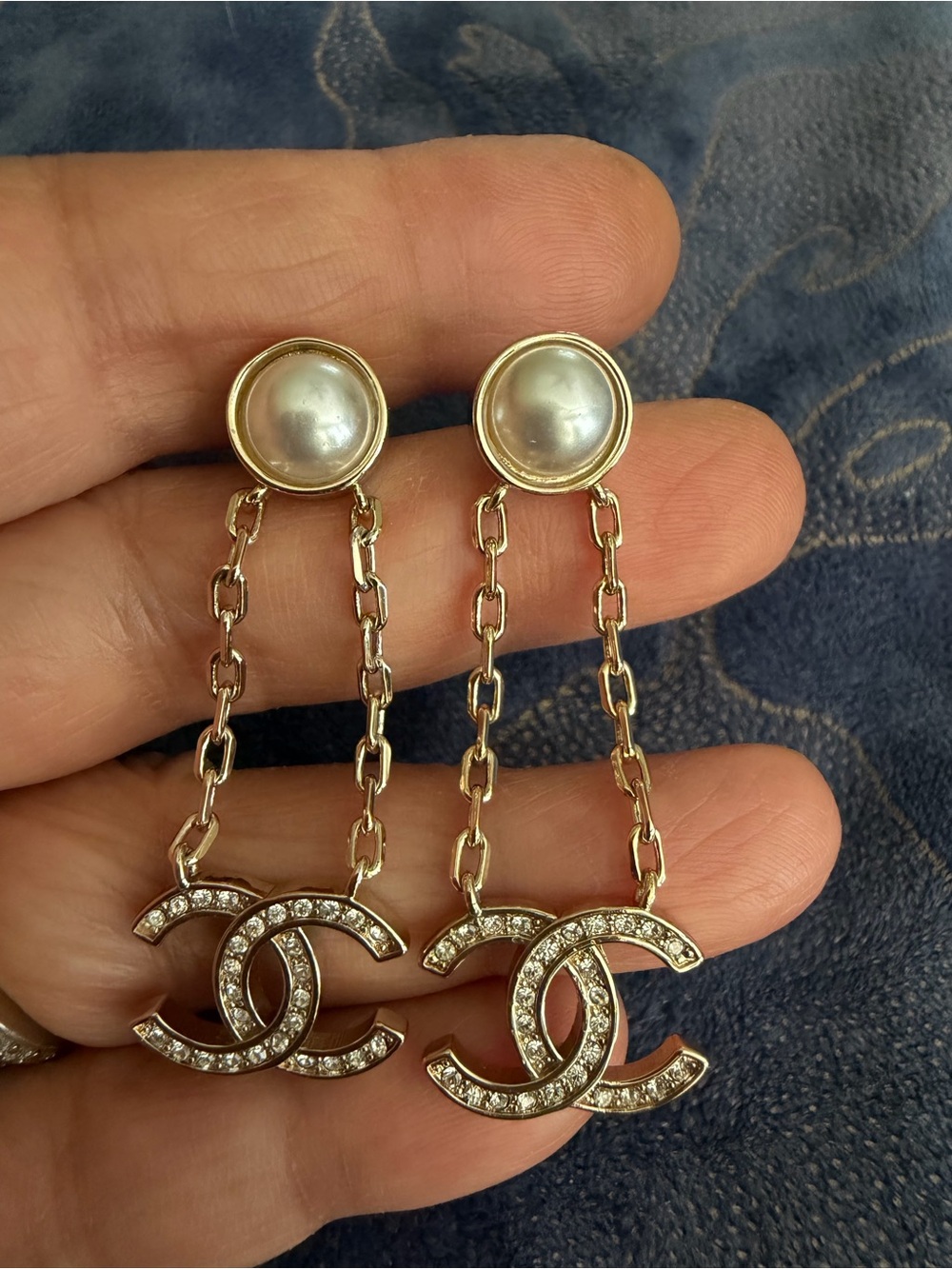 Gold-Tone Pearl Drop CC Logo Earrings